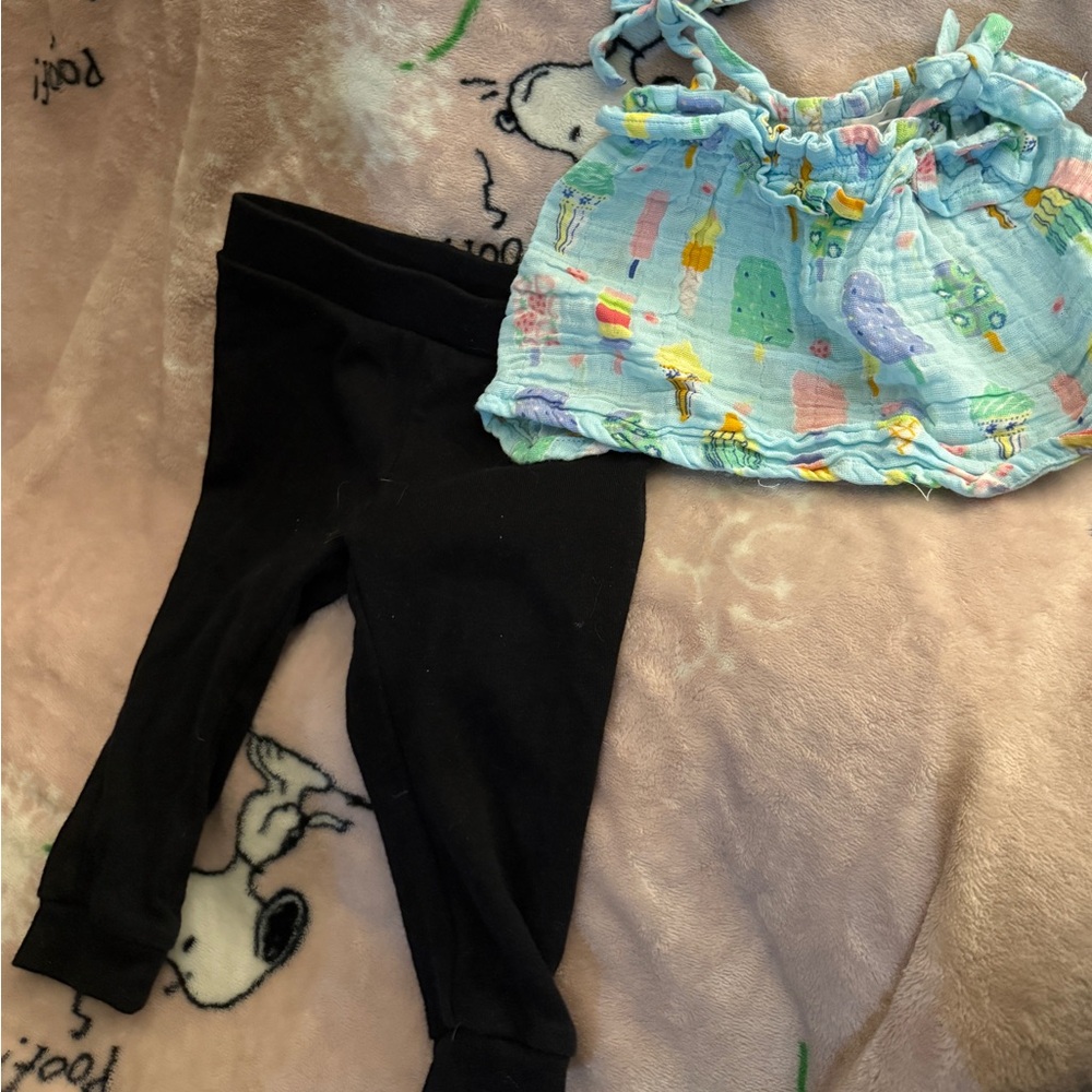Baby Blue Ice Cream shorts and Black Leggings Bundle